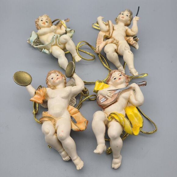 Vintage Italy Cherubs Fontanini Style Angels Musical Instruments Set Of 4 - Picture 1 of 9